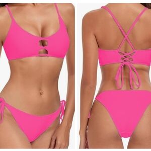 Criss Cross Bikini NEW Hot Pink -Coloryes Swimwear 2 Piece -Cut Out Front Accent
